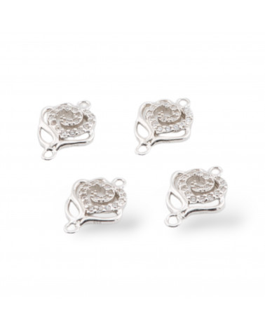 Componente Di Argento Con Zirconi Con 2 Anellini Rosa 10pz-SEMILAVORATI METALLICI | Worldofjewel.com