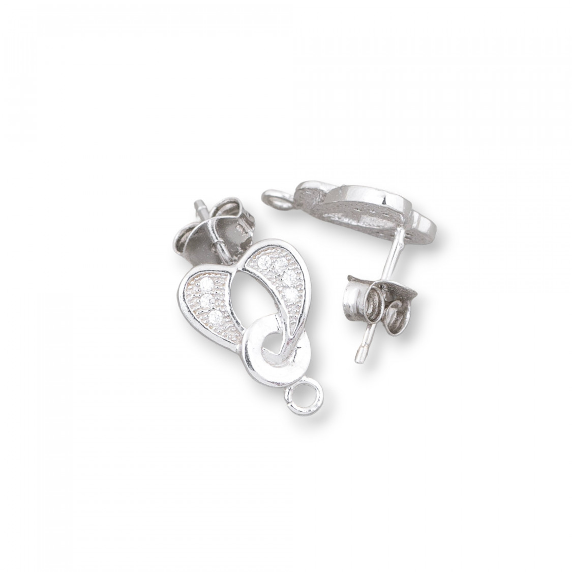Base Per Orecchini Di Argento 925 Con Zirconi Perno Cuore 09x13mm 3 Paia Rodiato-BASI DI ARGENTO 925 | Worldofjewel.com
