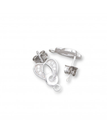 Base Per Orecchini Di Argento 925 Con Zirconi Perno Cuore 09x13mm 3 Paia Rodiato-BASI DI ARGENTO 925 | Worldofjewel.com