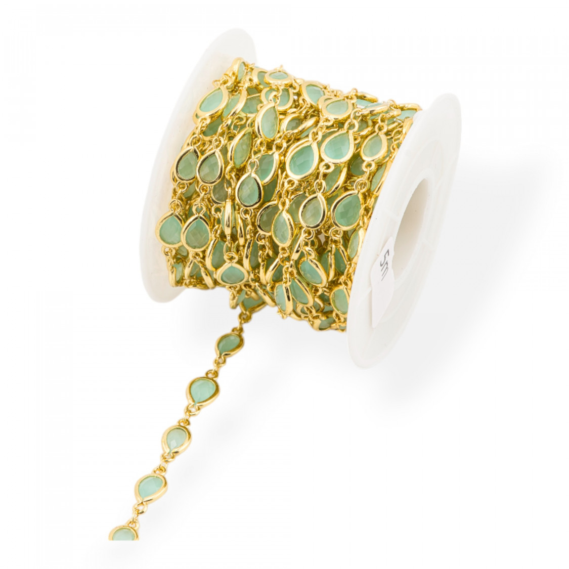 Brass Rosary Chain With Cat's Eye Cabochon Drop 6.5x8.5mm 5 Meters Gold Water-CATENE CON PIETRE E CRISTALLI | Worldofjewel.com