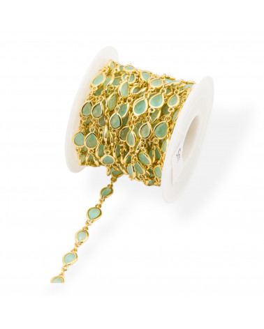 Catena Rosario Di Ottone Con Occhio Di Gatto Cabochon Goccia 6,5x8,5mm 5 Metri Dorato Acqua-CATENE CON PERLINE INCASTONATE | Worldofjewel.com