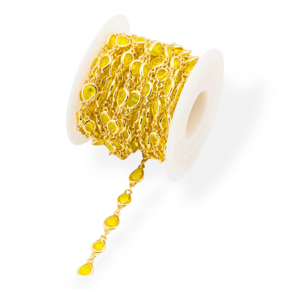 Catena Rosario Di Ottone Con Occhio Di Gatto Cabochon Goccia 6,5x8,5mm 5 Metri Dorato Giallo-CATENE CON PERLINE INCASTONATE | Worldofjewel.com