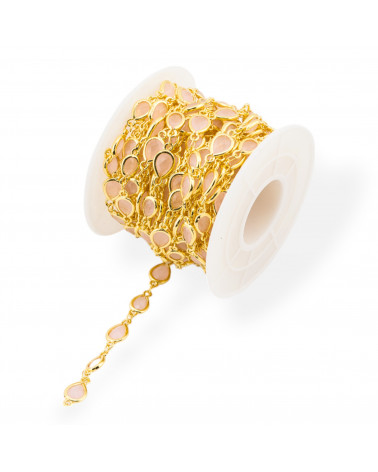 Catena Rosario Di Ottone Con Occhio Di Gatto Cabochon Goccia 6,5x8,5mm 5 Metri Dorato Rosa-CATENE CON PERLINE INCASTONATE | Worldofjewel.com
