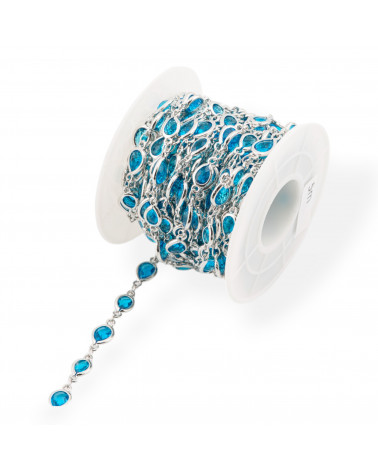 Catena Rosario Di Ottone Con Occhio Di Gatto Cabochon Goccia 6,5x8,5mm 5 Metri Rodiato Blu-CATENE CON PERLINE INCASTONATE | Worldofjewel.com
