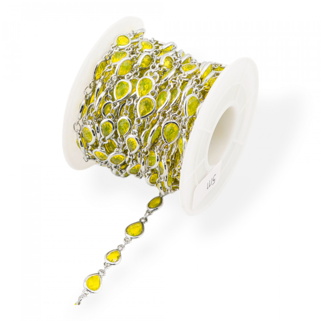 Catena Rosario Di Ottone Con Occhio Di Gatto Cabochon Goccia 6,5x8,5mm 5 Metri Rodiato Giallo-CATENE CON PERLINE INCASTONATE | Worldofjewel.com