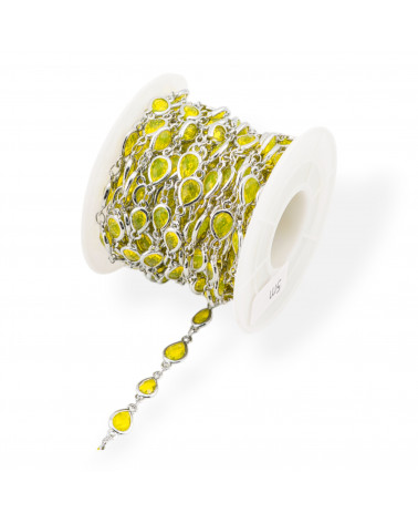 Catena Rosario Di Ottone Con Occhio Di Gatto Cabochon Goccia 6,5x8,5mm 5 Metri Rodiato Giallo-CATENE CON PERLINE INCASTONATE | Worldofjewel.com