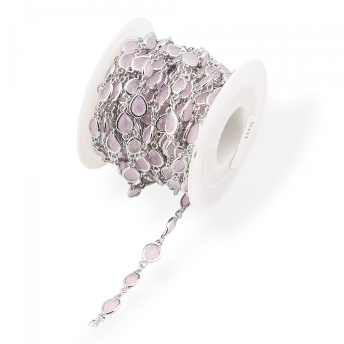 Catena Rosario Di Ottone Con Occhio Di Gatto Cabochon Goccia 6,5x8,5mm 5 Metri Rodiato Rosa-CATENE CON PERLINE INCASTONATE | Worldofjewel.com