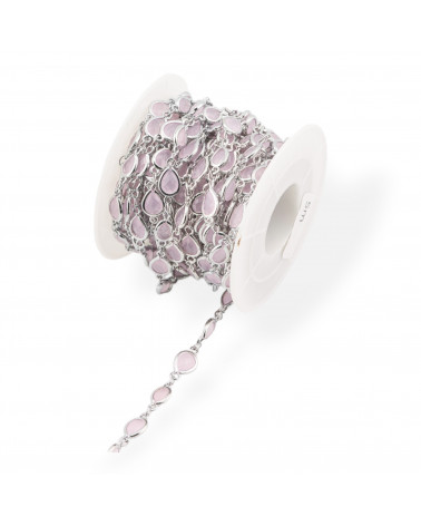 Catena Rosario Di Ottone Con Occhio Di Gatto Cabochon Goccia 6,5x8,5mm 5 Metri Rodiato Rosa-CATENE CON PERLINE INCASTONATE | Worldofjewel.com