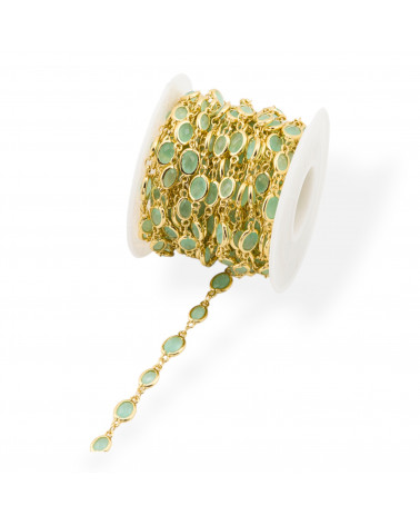 Chaîne Chapelet en Laiton avec Cabochon Ovale Oeil de Chat 5.5x7.0mm 5 Mètres Eau Dorée-CATENE CON PIETRE E CRISTALLI | Worldofjewel.com