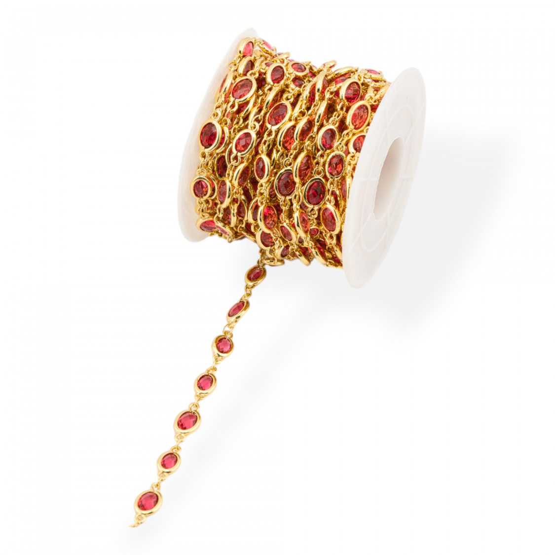 Rosenkranzkette aus Messing mit ovalem Katzenauge-Cabochon, 5,5 x 7,0 mm, 5 Meter, rotgolden-CATENE CON PIETRE E CRISTALLI | Worldofjewel.com