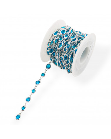 Catena Rosario Di Ottone Con Occhio Di Gatto Cabochon Ovale 5,5x7,0mm 5 Metri Rodiato Blu-CATENE CON PIETRE E CRISTALLI | Worldofjewel.com