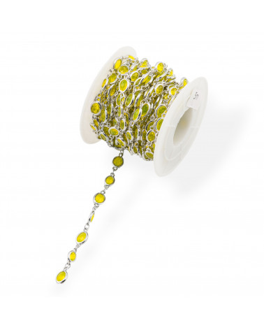 Catena Rosario Di Ottone Con Occhio Di Gatto Cabochon Ovale 5,5x7,0mm 5 Metri Rodiato Giallo-CATENE CON PERLINE INCASTONATE | Worldofjewel.com