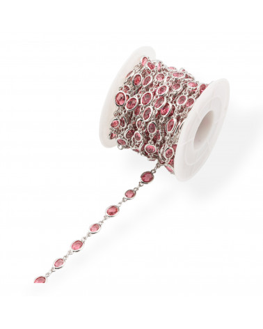 Cadena Rosario De Latón Con Cabujón Ovalado Ojo De Gato 5.5x7.0mm 5 Metros Chapado En Rodio Rojo-CATENE CON PIETRE E CRISTALLI | Worldofjewel.com
