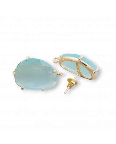 Base Per Orecchini Di Ottone A Perno Con Occhio Di Gatto Sfaccettato 14,5x18mm 6 Paia Dorato Acqua-BASI CON PIETRE E PERLINE | Worldofjewel.com