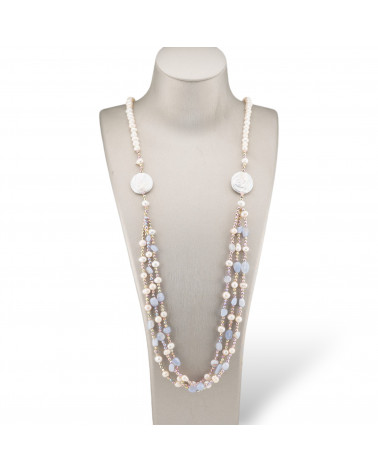 Collana Bijoux Con Ematite, Pietre Dure, Ematite A 3 File Annodate 90cm MOD1 Calcedonio-DESIGN ITALY | Worldofjewel.com