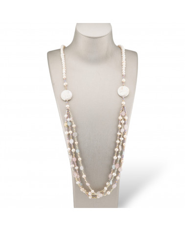 Collana Bijoux Con Ematite, Pietre Dure, Ematite A 3 File Annodate 90cm MOD4 Berilli-DESIGN ITALY | Worldofjewel.com