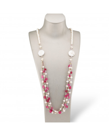 Collana Bijoux Con Ematite, Pietre Dure, Ematite A 3 File Annodate 90cm MOD5 Quarzi Rossi-DESIGN ITALY | Worldofjewel.com