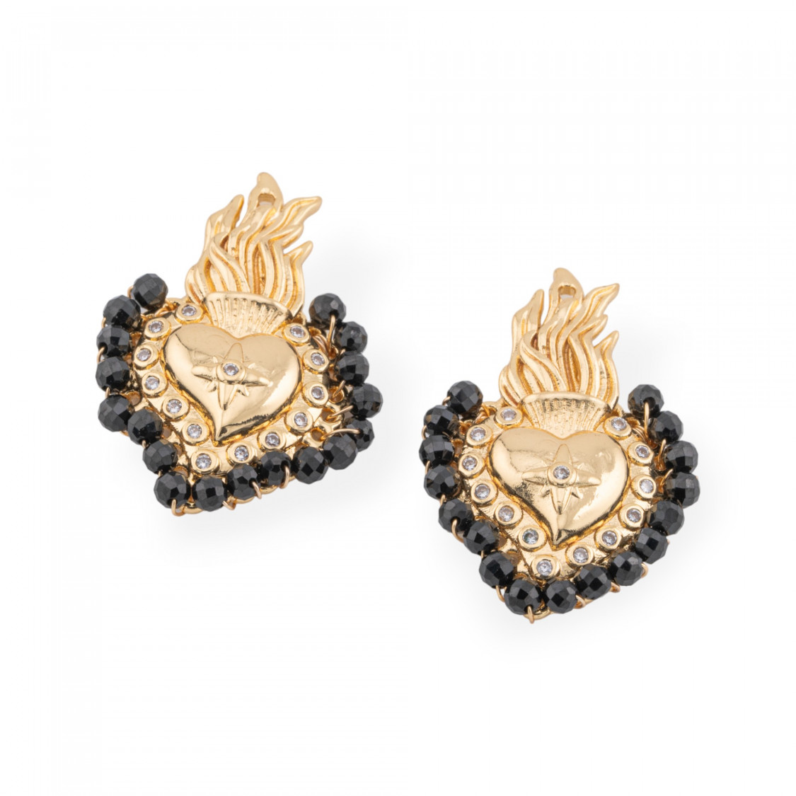 Componente Centrale Multifilo Di Bronzo Con Pietre Dure E Zirconi 18x30mm 4pz Dorato CZ Jet-CONNETTORI FANTASIA | Worldofjewel.com