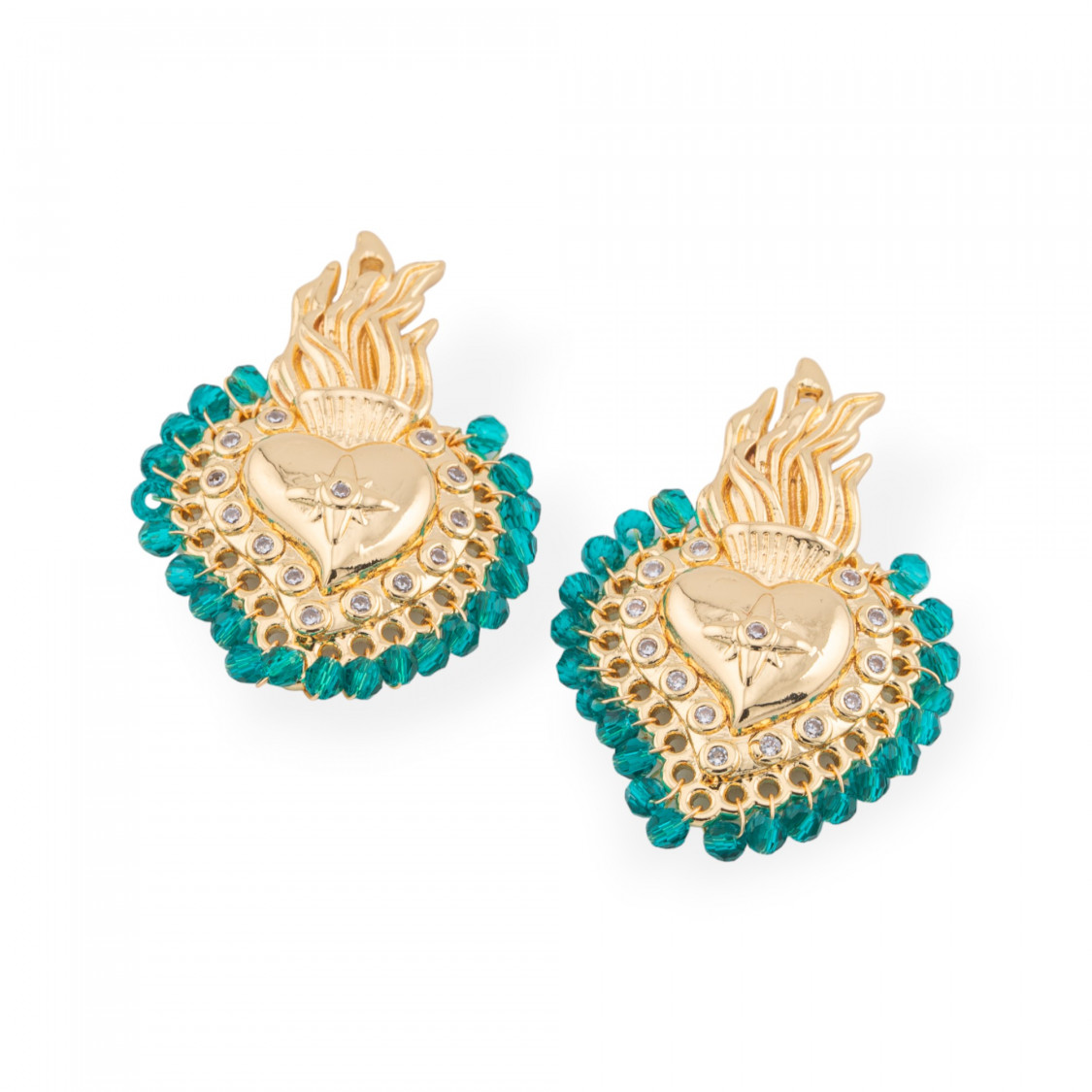 Composant Central Multibrin Bronze Avec Pierres Semi-précieuses et Zircons 18x30mm 4pcs Doré CZ Vert Clair-CONNECTEURS FANTAISIE | Worldofjewel.com