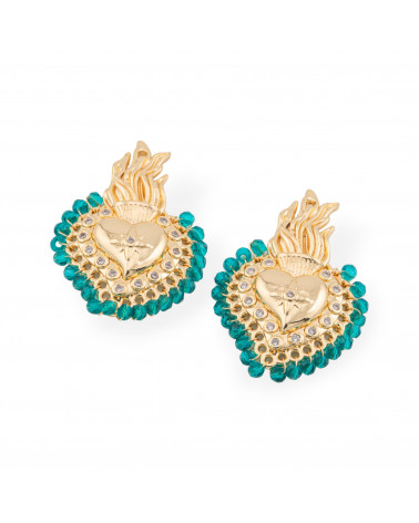 Composant Central Multibrin Bronze Avec Pierres Semi-précieuses et Zircons 18x30mm 4pcs Doré CZ Vert Clair-CONNECTEURS FANTAISIE | Worldofjewel.com