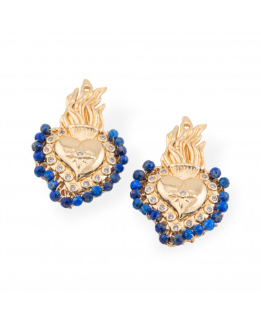 Zentrale Mehrdraht-Bronzekomponente mit Halbedelsteinen und Zirkonen, 18 x 30 mm, 4 Stück, goldener Lapislazuli-FANTASY-STECKVERBINDER | Worldofjewel.com