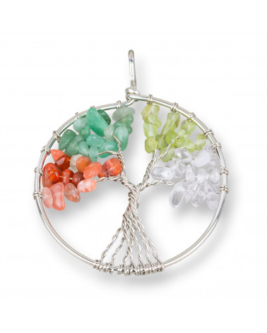 Tree of Life Pendant with Gemstones 50mm 2pcs Rhodium Plated Rainbow-BRASS PENDANTS | Worldofjewel.com