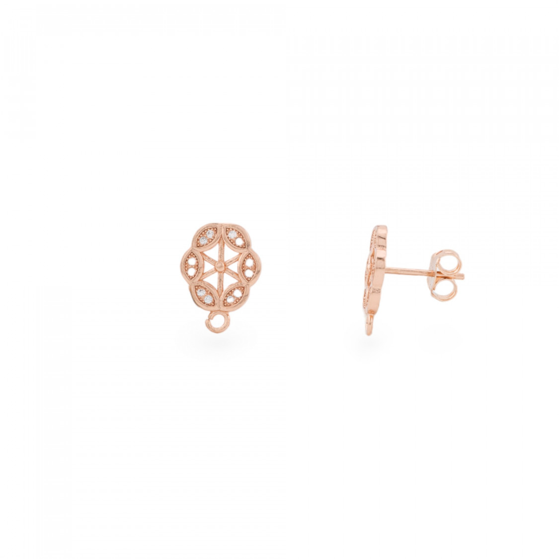 Base Per Orecchini Di Argento 925 Con Zirconi Perno Fantasia 10x13mm 3 Paia Oro Rosa-BASI DI ARGENTO 925 | Worldofjewel.com