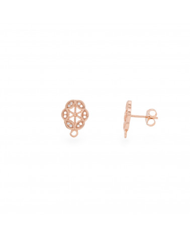 Base Per Orecchini Di Argento 925 Con Zirconi Perno Fantasia 10x13mm 3 Paia Oro Rosa-BASI DI ARGENTO 925 | Worldofjewel.com
