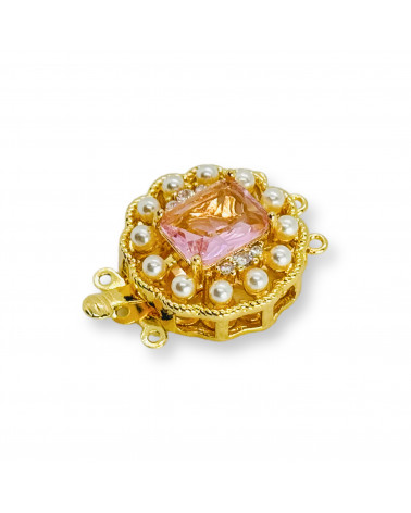 Bronze Box Clasp With Zirconia And Majorca Pearls 19x30mm 3pcs Gold-BRASS AND BRONZE CLOSURES | Worldofjewel.com