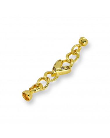 Chiusura di Bronzo A Scatto Con Catena E Cuore Con Zirconi 12x68mm Coppette Da 7mm 4pz-CHIUSURE DI OTTONE E BRONZO | Worldofjewel.com