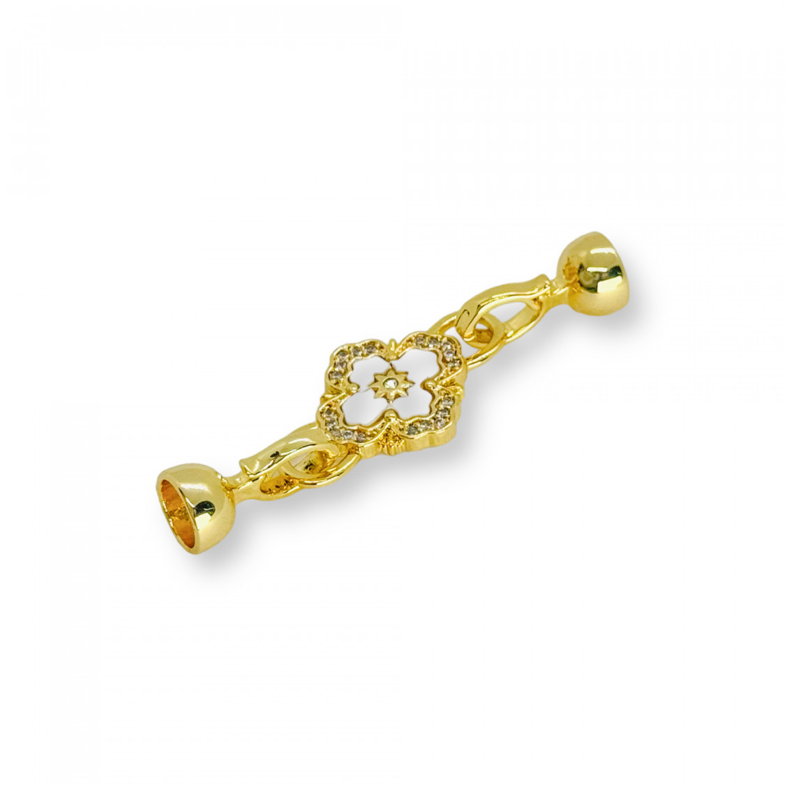 Chiusura di Bronzo A Scatto Con Madreperla E Zirconi 13x48mm 3pz Dorato-CHIUSURE DI OTTONE E BRONZO | Worldofjewel.com