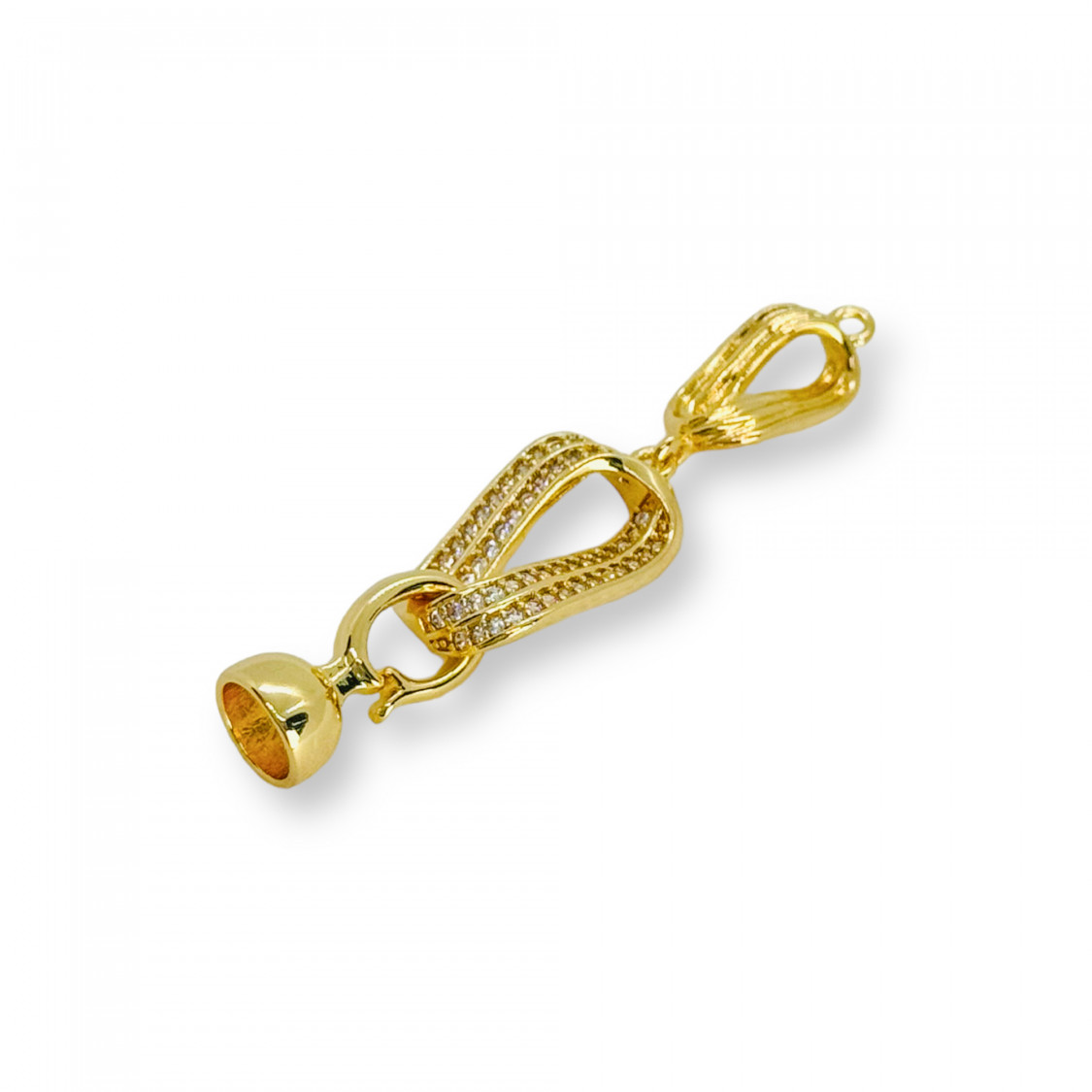 Chiusura di Bronzo A Scatto Con Zirconi 10x44mm 4pz Dorato-CHIUSURE DI OTTONE E BRONZO | Worldofjewel.com