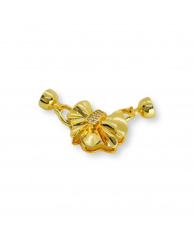 Chiusura di Bronzo A Scatto Fiore Con Zirconi 16x40mm 5pz Dorato-CHIUSURE DI OTTONE E BRONZO | Worldofjewel.com