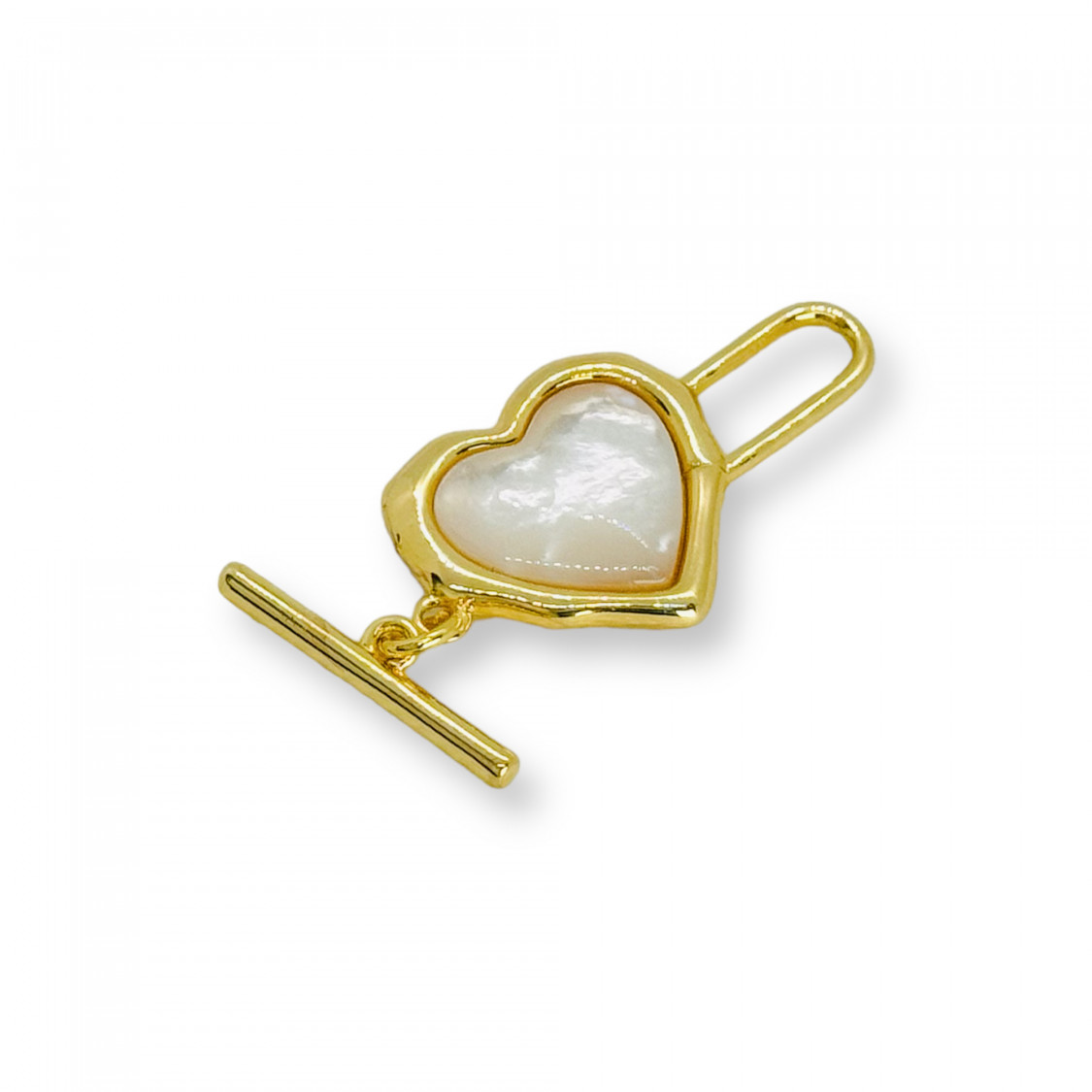 Chiusura di Bronzo T Bar Con Madreperla Cuore 16x30mm 3pz-CHIUSURE DI OTTONE E BRONZO | Worldofjewel.com