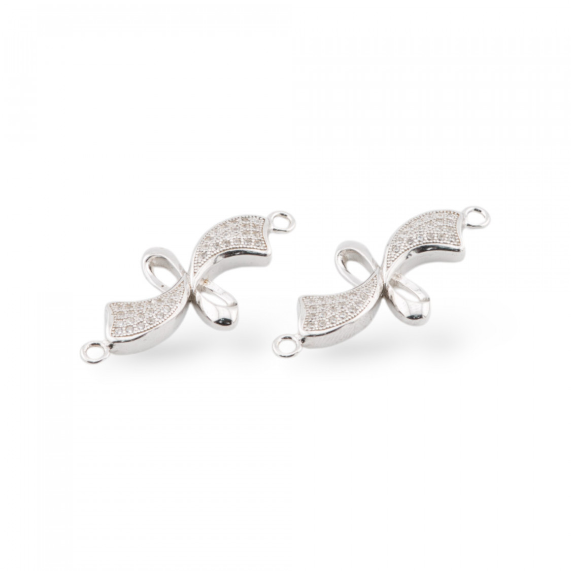 Componente Connettore Di Argento 925 Con Zirconi Fantasia 31x15mm 4pz Argentato-CONNETTORI PAVE' | Worldofjewel.com