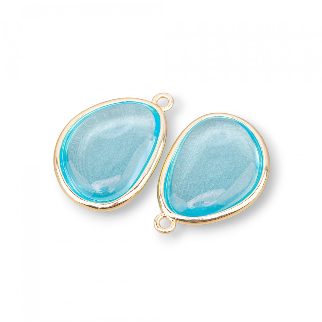 Componente Pendente Di Bronzo Con Occhio Di Gatto Incastonati Mango 18x25mm Con 1 Anellino 8pz Acqua Trasparente-CABOCHON BORDATI E INCASTONATI | Worldofjewel.com