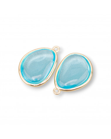 Componente Pendente Di Bronzo Con Occhio Di Gatto Incastonati Mango 18x25mm Con 1 Anellino 8pz Acqua Trasparente-CABOCHON BORDATI E INCASTONATI | Worldofjewel.com