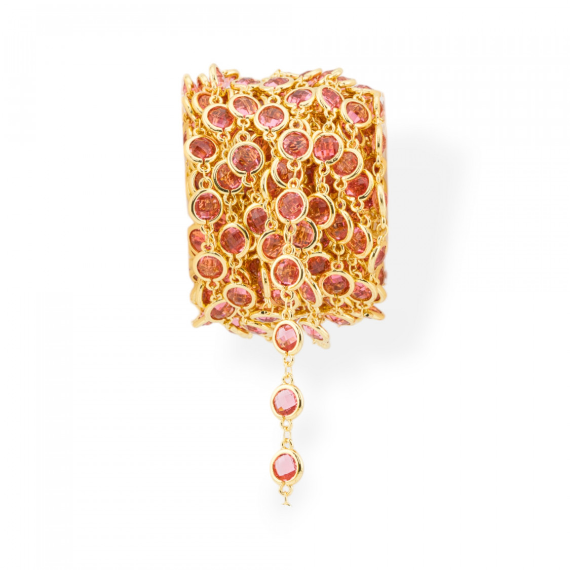 Brass Rosary Chain With Cat's Eye Cabochon 7.5mm 5 Meters Gold Red Gem-CATENE CON PIETRE E CRISTALLI | Worldofjewel.com