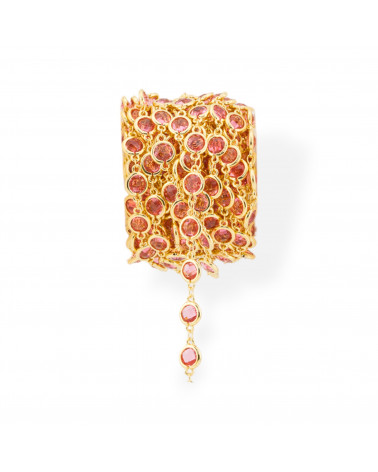 Brass Rosary Chain With Cat's Eye Cabochon 7.5mm 5 Meters Gold Red Gem-CATENE CON PIETRE E CRISTALLI | Worldofjewel.com