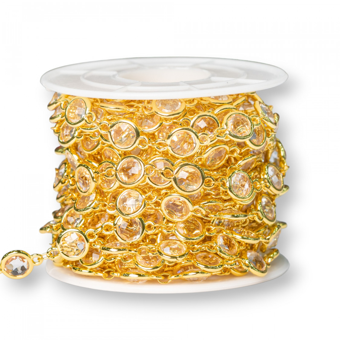 Messing-Rosenkranzkette mit Katzenaugen-Cabochon, 7,5 mm, 5 Meter, transparent goldfarben-CATENE CON PIETRE E CRISTALLI | Worldofjewel.com