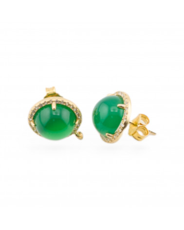 Base Per Orecchini Di Argento 925 Con Zirconi Perno Castone 13mm Con Pietre Dure 1 Coppia Dorato Agata Verde-BASI DI ARGENTO 925 | Worldofjewel.com