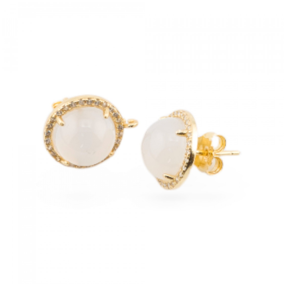Base Per Orecchini Di Argento 925 Con Zirconi Perno Castone 13mm Con Pietre Dure 1 Coppia Dorato Bianco-BASI DI ARGENTO 925 | Worldofjewel.com