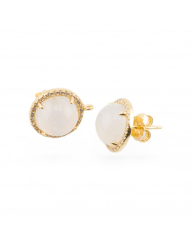 Base Per Orecchini Di Argento 925 Con Zirconi Perno Castone 13mm Con Pietre Dure 1 Coppia Dorato Bianco-BASI DI ARGENTO 925 | Worldofjewel.com