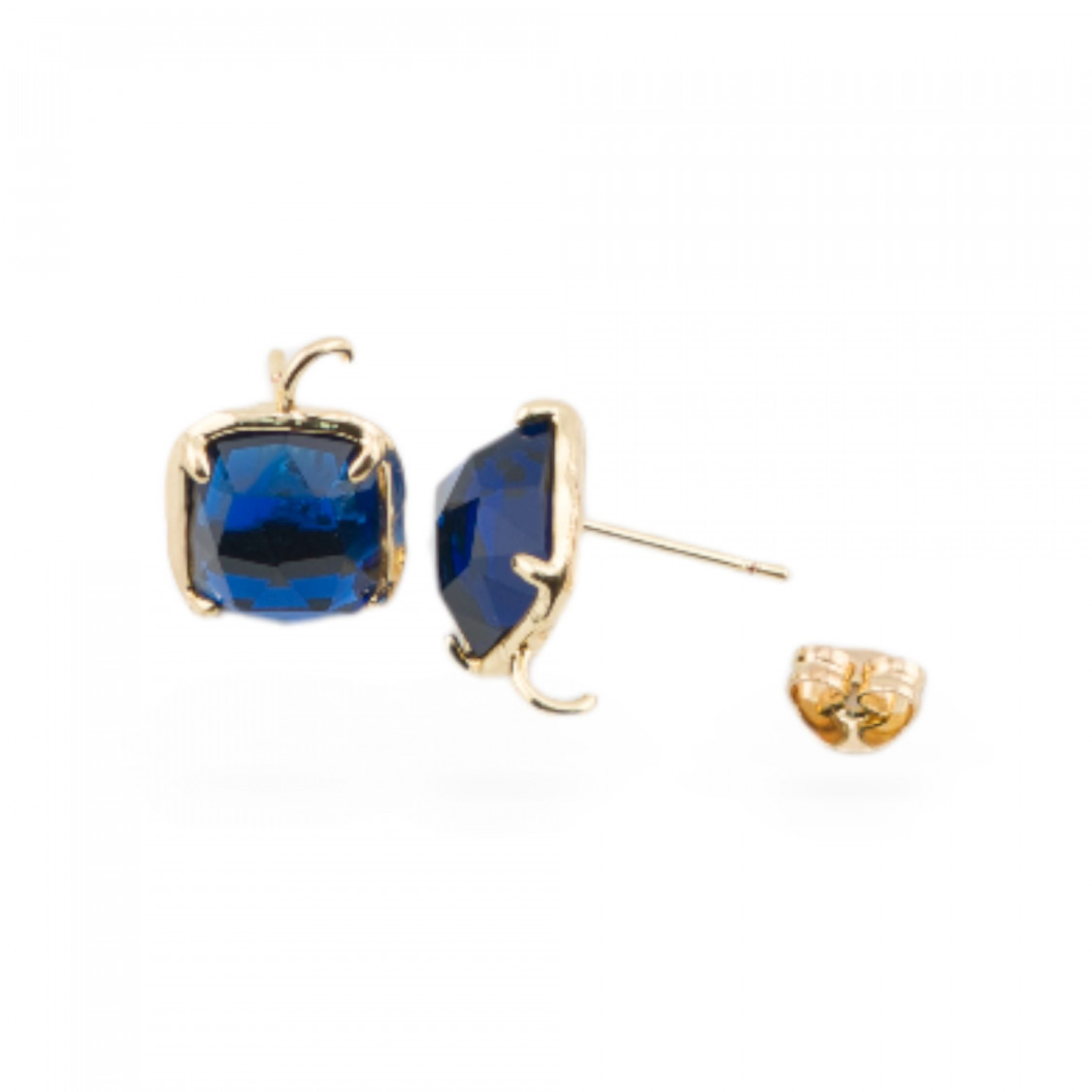 Base de Boucle d'Oreille à Goujon en Laiton avec Oeil de Chat Facetté Rectangle 10.5x13mm 5 Paires Bleu Foncé-BASES AVEC PIERRES ET PERLES | Worldofjewel.com