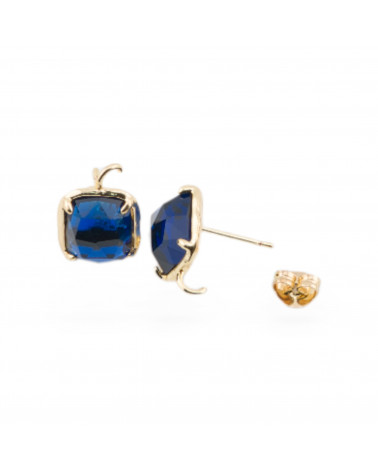 Base de Boucle d'Oreille à Goujon en Laiton avec Oeil de Chat Facetté Rectangle 10.5x13mm 5 Paires Bleu Foncé-BASES AVEC PIERRES ET PERLES | Worldofjewel.com