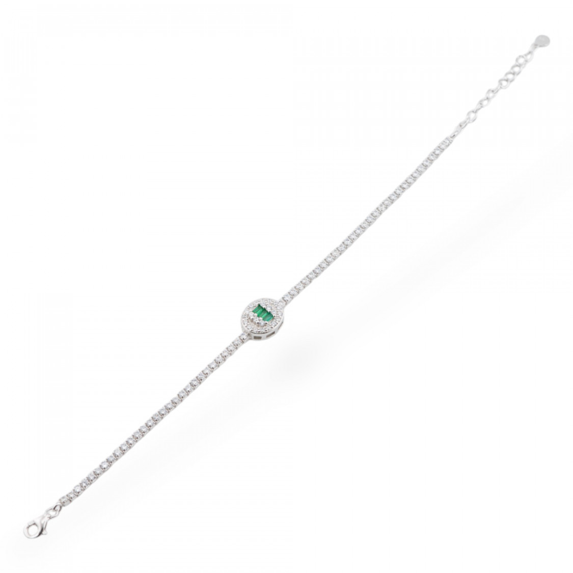 Bracciale In Argento 925 Con Zirconi 1pz MOD563 Rodiato Verde-BRACCIALI DI ARGENTO 925 | Worldofjewel.com