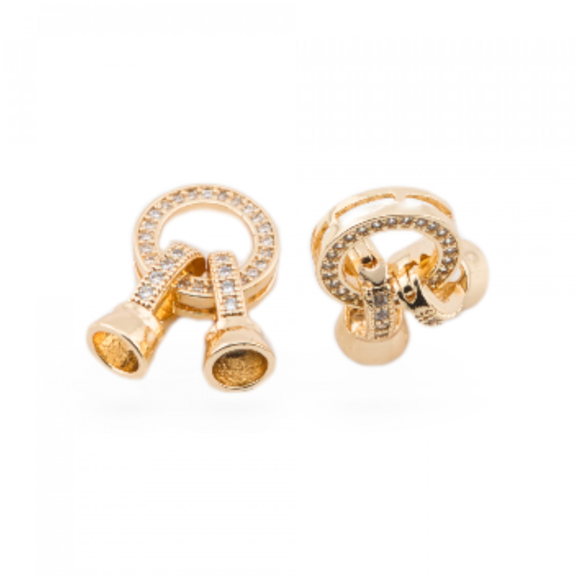 Bronze Closure With Zircons Round 12x28mm 6mm Cups 6pcs Gold-BRASS AND BRONZE CLOSURES | Worldofjewel.com