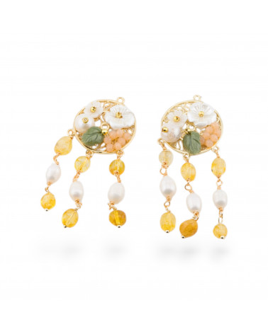 Bronze Component With Hard Stones and Filigree Pearls 2pcs Golden Citrine Quartz-COMPONENTS OF HARD STONES | Worldofjewel.com