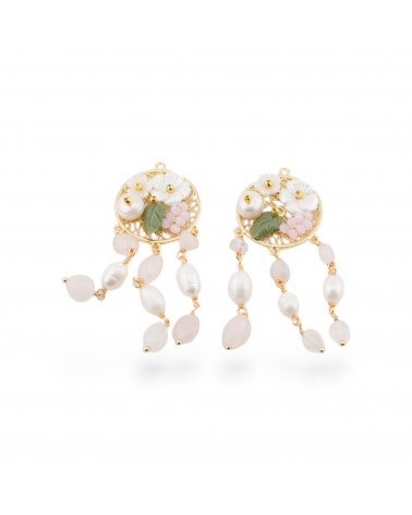 Bronze Component With Hard Stones and Filigree Pearls 2pcs Golden Rose Quartz-COMPONENTI BRONZO COLLEZIONE GAIA | Worldofjewel.com