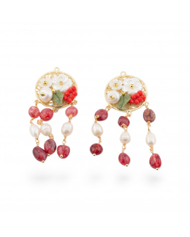 Composant Bronze Avec Pierres Semi-précieuses et Perles Filigranées 2pcs Rouge Doré-COMPOSANTS DES PIERRES DURES | Worldofjewel.com